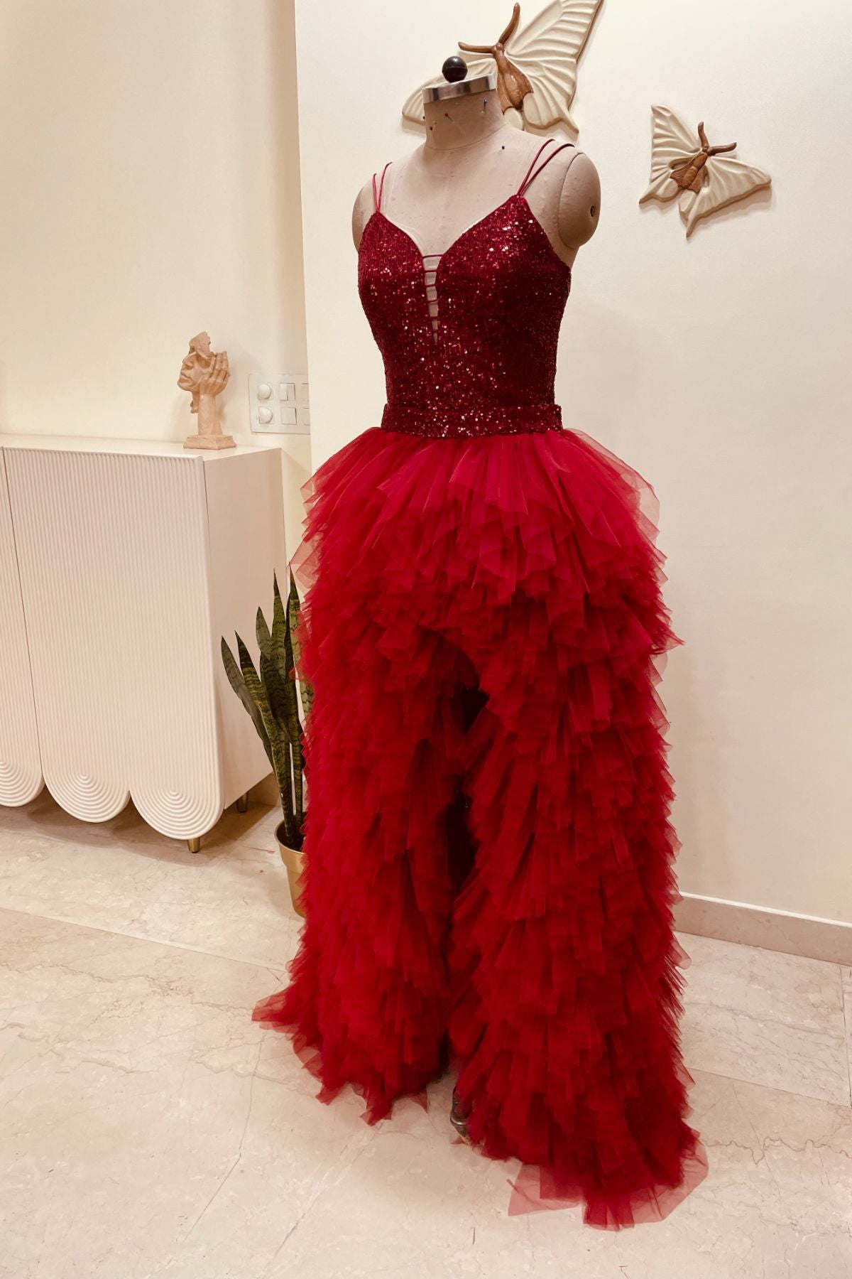 Red Cascade Gown