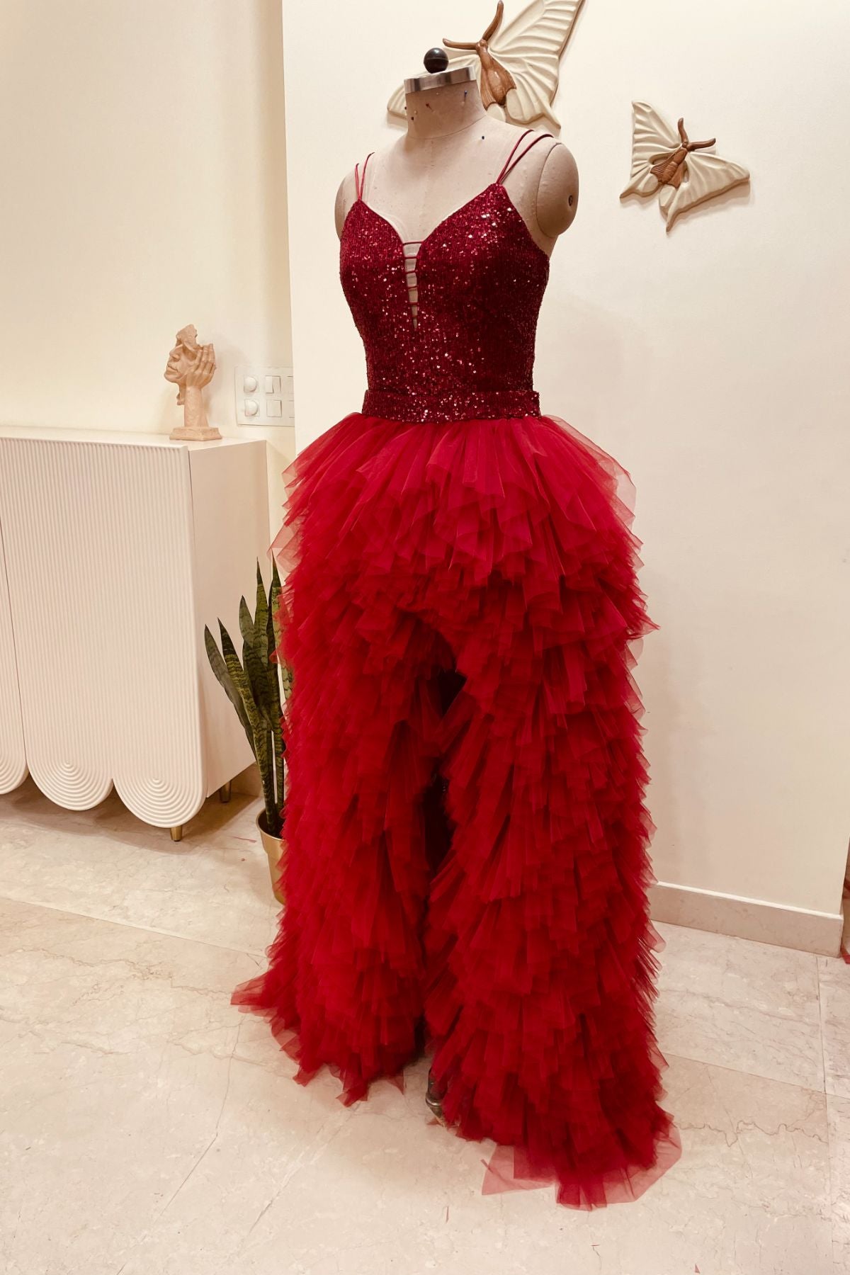 Red Cascade Gown
