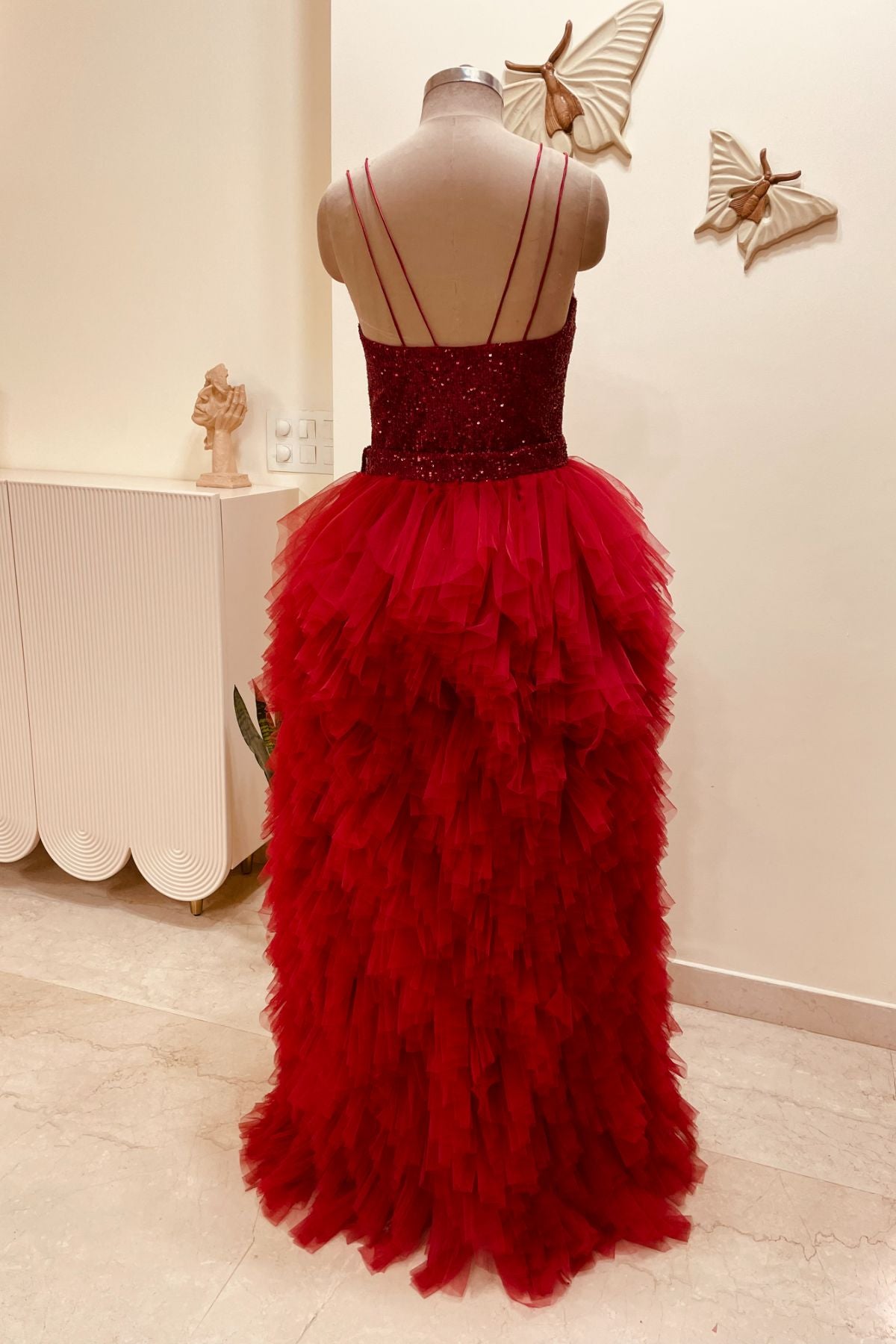 Red Cascade Gown