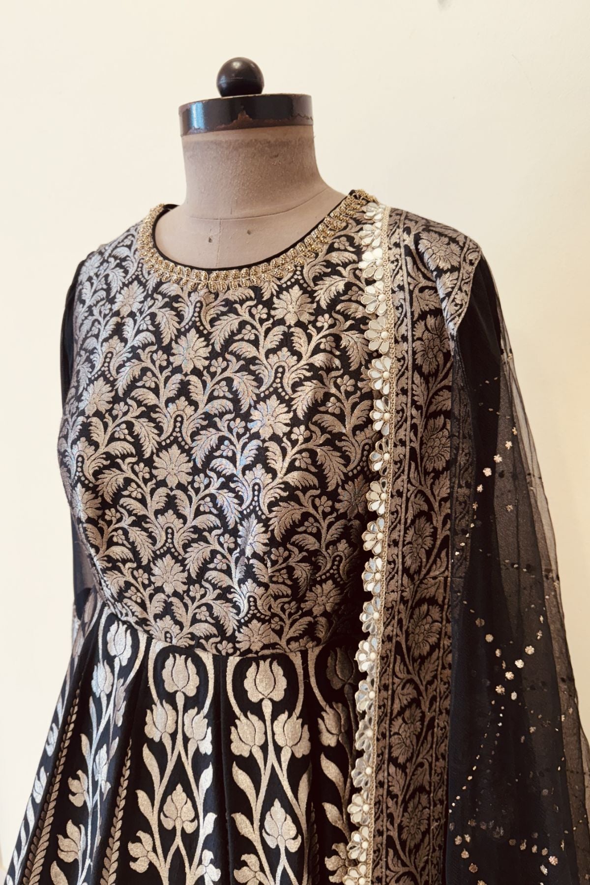 Black Pure Benarasi Georgette Anarkali