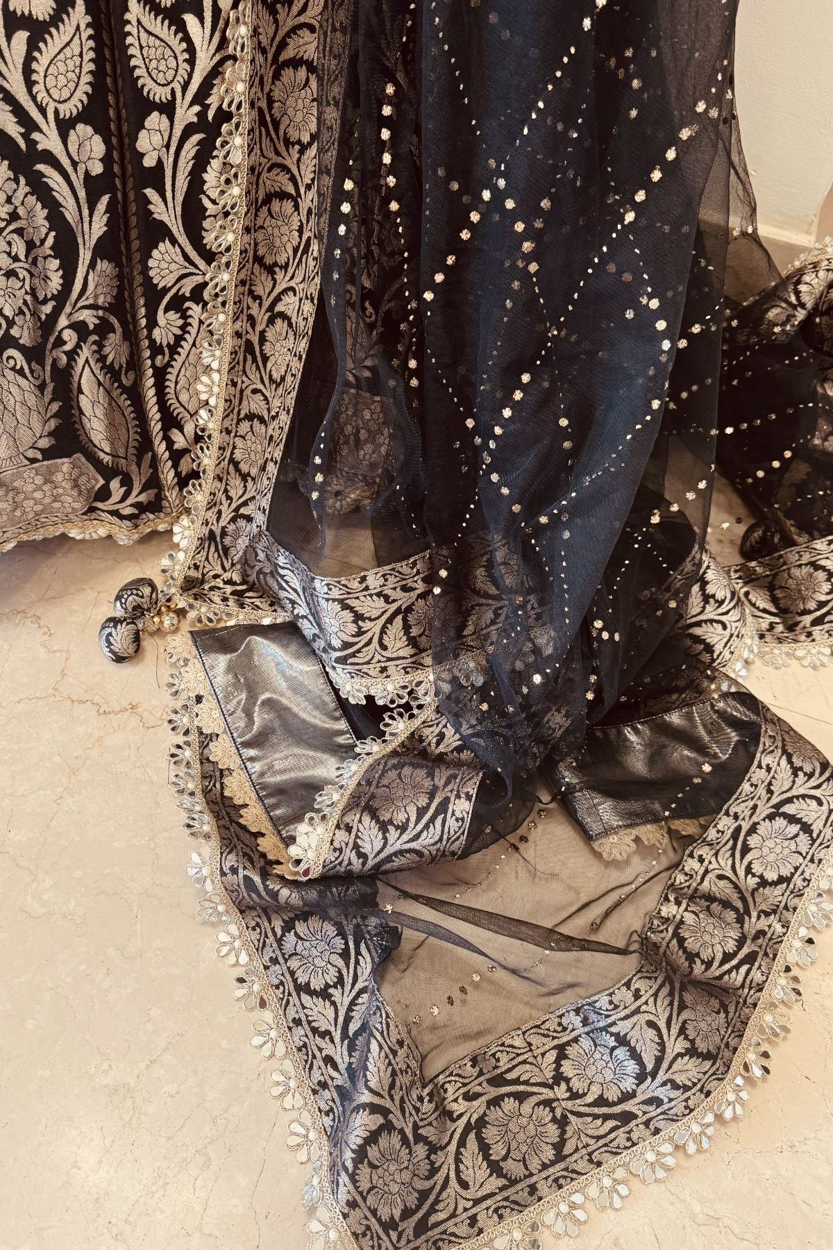 Black Pure Benarasi Georgette Anarkali