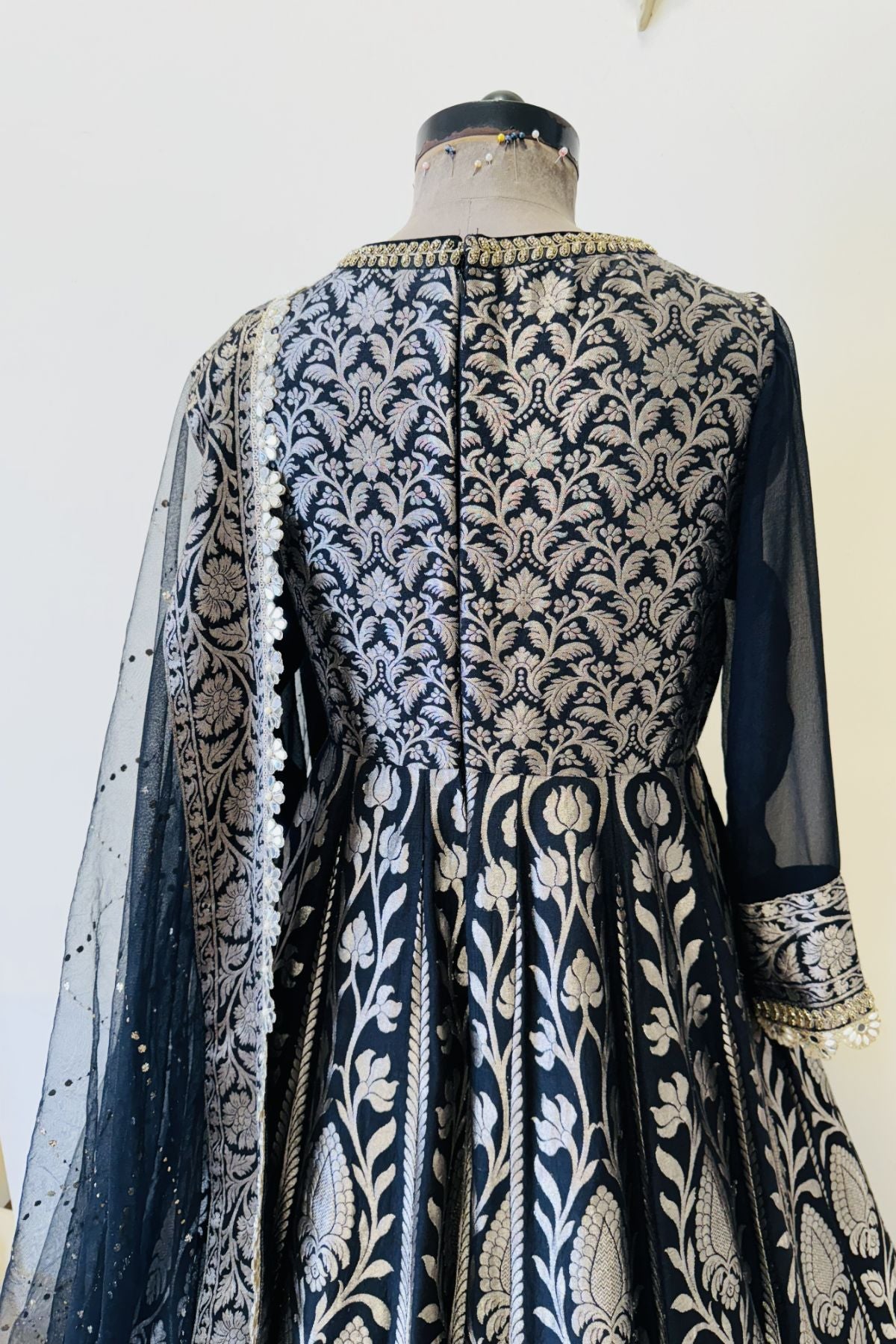 Black Pure Benarasi Georgette Anarkali