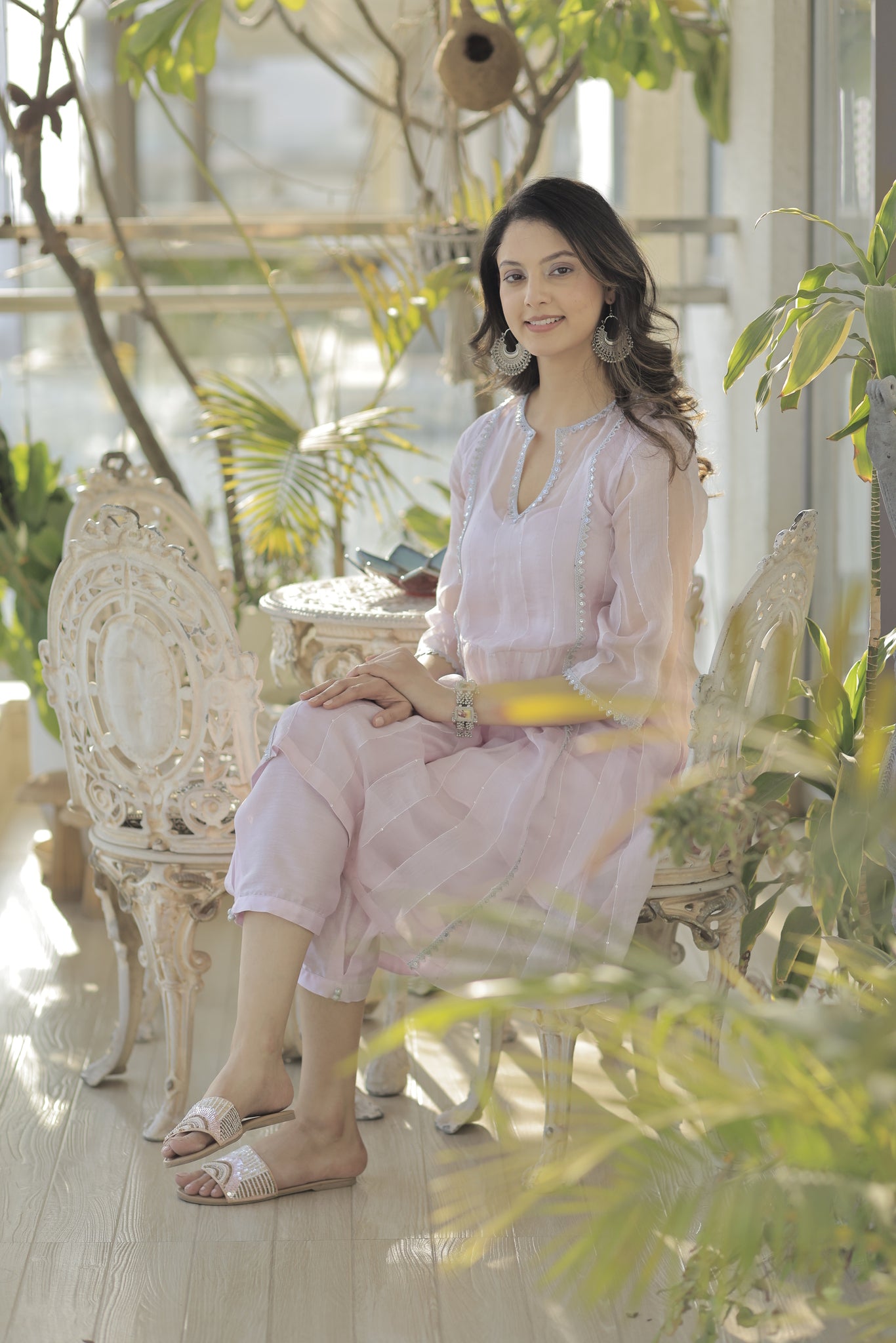 Mauve chanderi tissue short choga