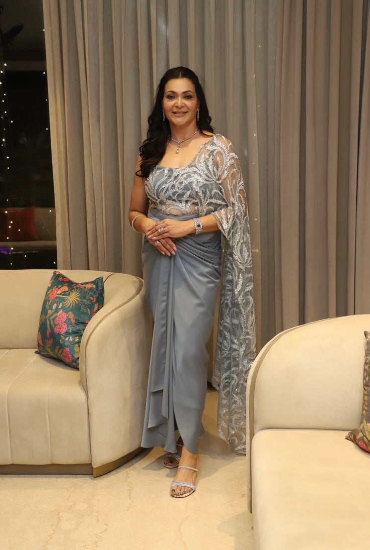 Blue Draped Skirt Saree