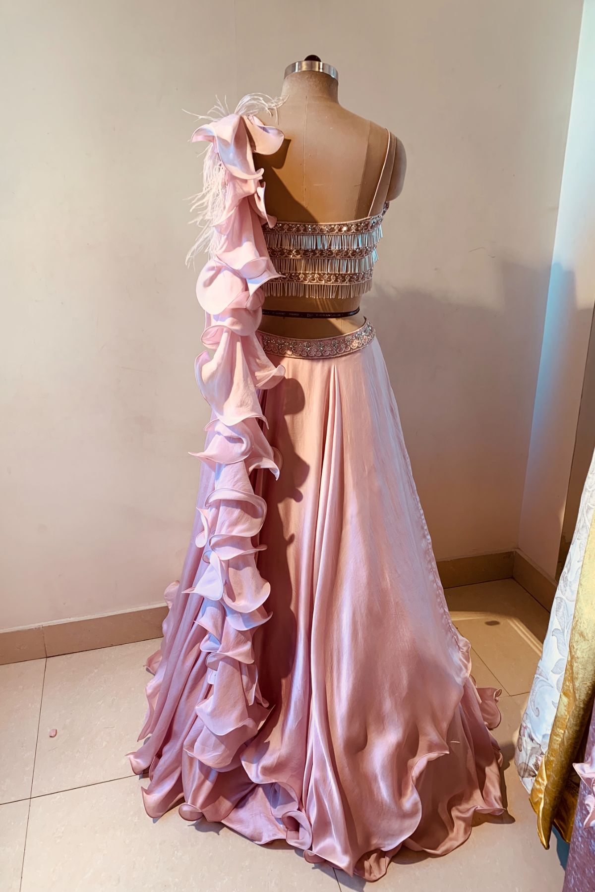 Blush Pink Draped Lehenga